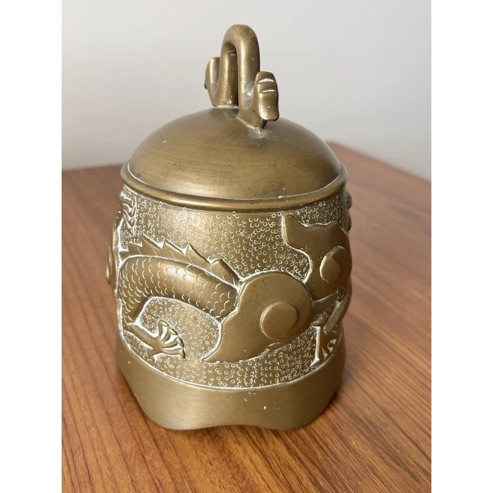 Vintage Chinese Brass or Bronze Temple Gong Bell Without Clapper Dragon Design